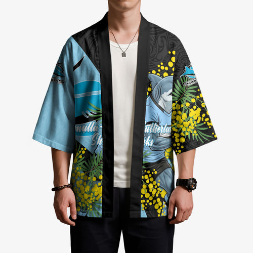 Cronulla Sutherland Sharks Kimono Golden Wattle Floral Polynesian - Australian Flower - Rugby Mascot