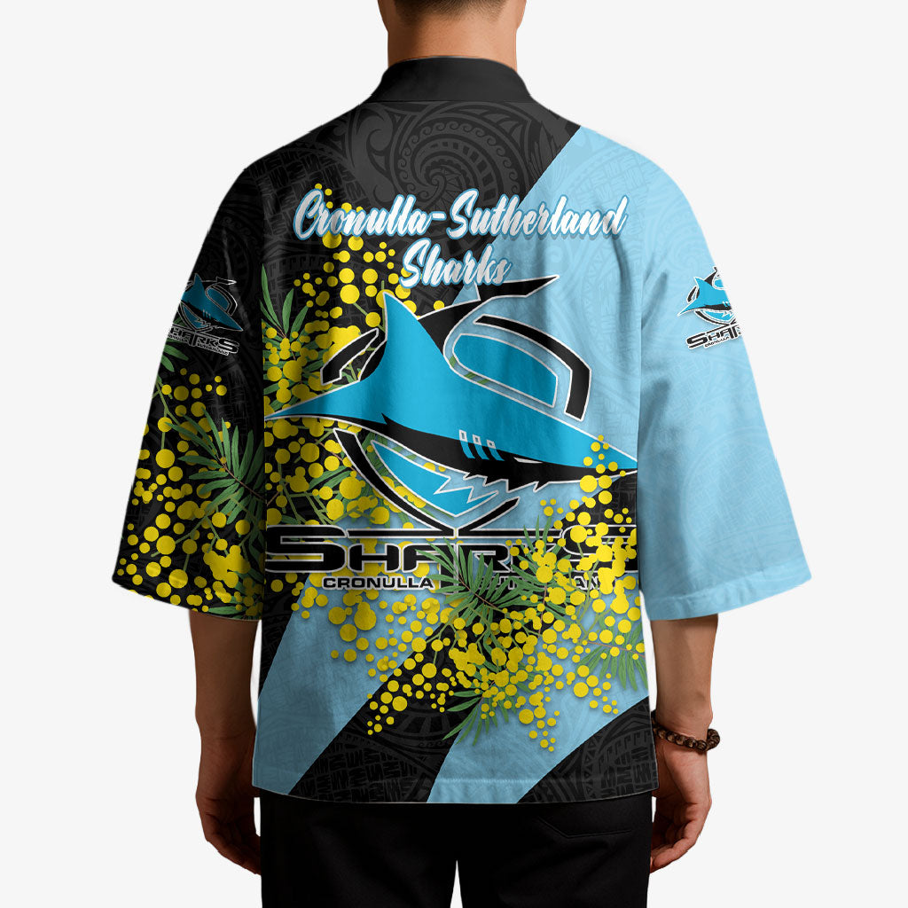 Cronulla Sutherland Sharks Kimono Golden Wattle Floral Polynesian - Australian Flower - Rugby Mascot