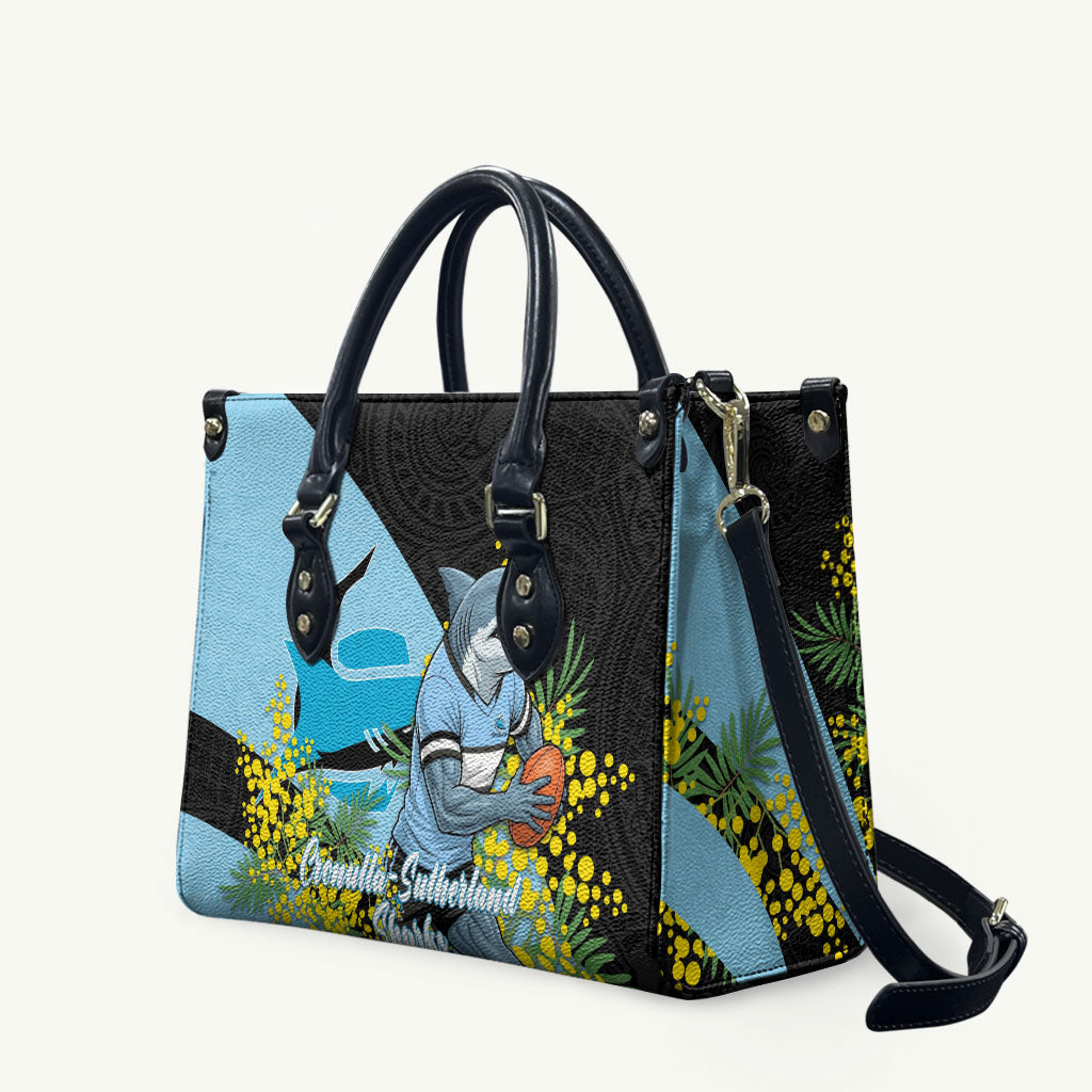 Cronulla Sutherland Sharks Leather Bag Golden Wattle Floral Polynesian - Australian Flower - Rugby Mascot