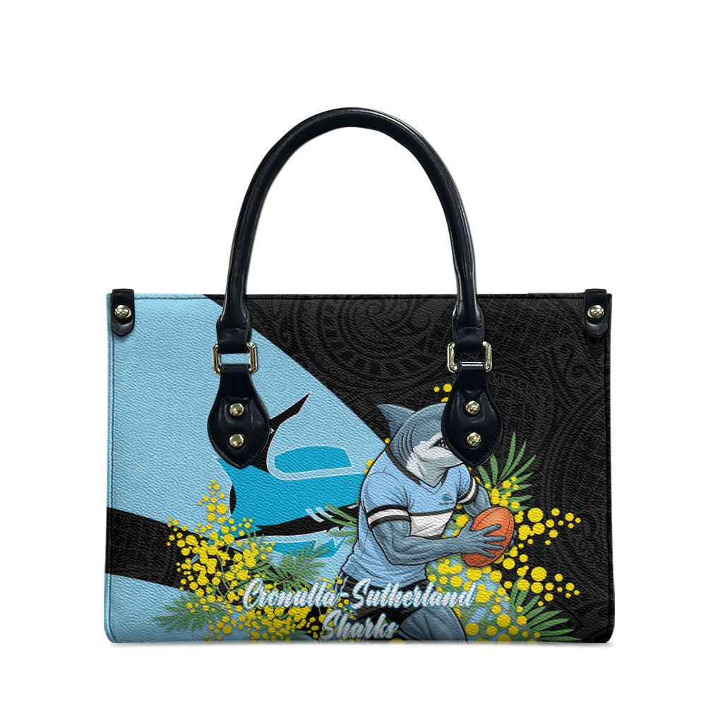 Cronulla Sutherland Sharks Leather Bag Golden Wattle Floral Polynesian - Australian Flower - Rugby Mascot