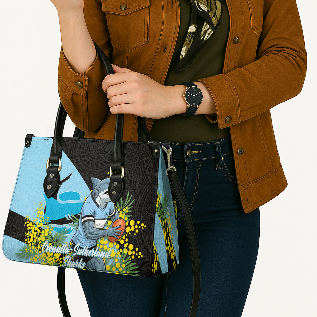 Cronulla Sutherland Sharks Leather Bag Golden Wattle Floral Polynesian - Australian Flower - Rugby Mascot