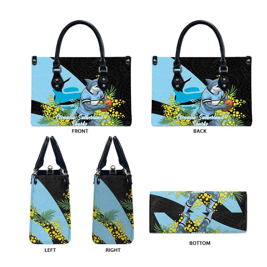 Cronulla Sutherland Sharks Leather Bag Golden Wattle Floral Polynesian - Australian Flower - Rugby Mascot
