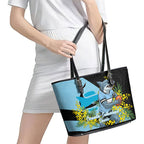 Cronulla Sutherland Sharks Leather Tote Bag Golden Wattle Floral Polynesian - Australian Flower - Rugby Mascot