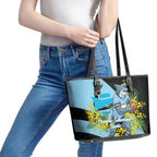 Cronulla Sutherland Sharks Leather Tote Bag Golden Wattle Floral Polynesian - Australian Flower - Rugby Mascot