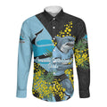 Cronulla Sutherland Sharks Long Sleeve Button Shirt Golden Wattle Floral Polynesian - Australian Flower - Rugby Mascot