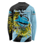 Cronulla Sutherland Sharks Long Sleeve Shirt Golden Wattle Floral Polynesian - Australian Flower - Rugby Mascot