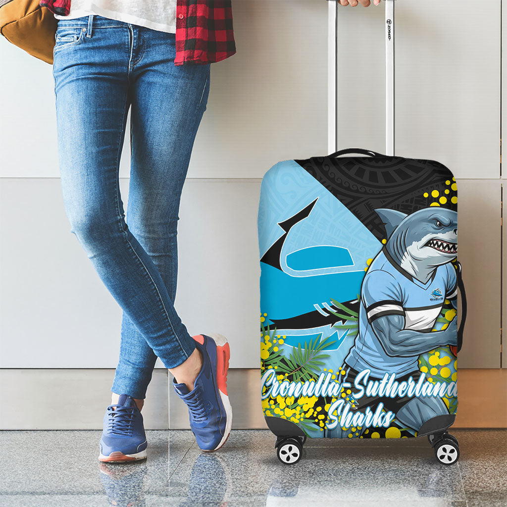 Cronulla Sutherland Sharks Luggage Cover Golden Wattle Floral Polynesian - Australian Flower - Rugby Mascot