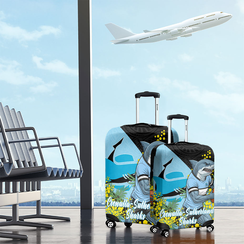 Cronulla Sutherland Sharks Luggage Cover Golden Wattle Floral Polynesian - Australian Flower - Rugby Mascot