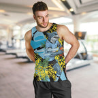 Cronulla Sutherland Sharks Men Tank Top Golden Wattle Floral Polynesian - Australian Flower - Rugby Mascot