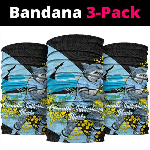 Cronulla Sutherland Sharks Neck Gaiter Golden Wattle Floral Polynesian - Australian Flower - Rugby Mascot