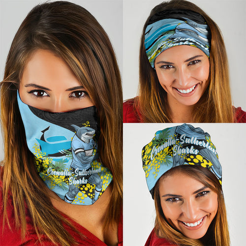 Cronulla Sutherland Sharks Neck Gaiter Golden Wattle Floral Polynesian - Australian Flower - Rugby Mascot