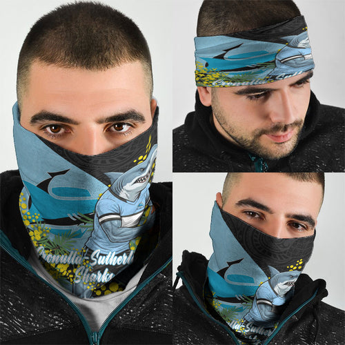 Cronulla Sutherland Sharks Neck Gaiter Golden Wattle Floral Polynesian - Australian Flower - Rugby Mascot