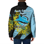 Cronulla Sutherland Sharks Padded Jacket Golden Wattle Floral Polynesian - Australian Flower - Rugby Mascot