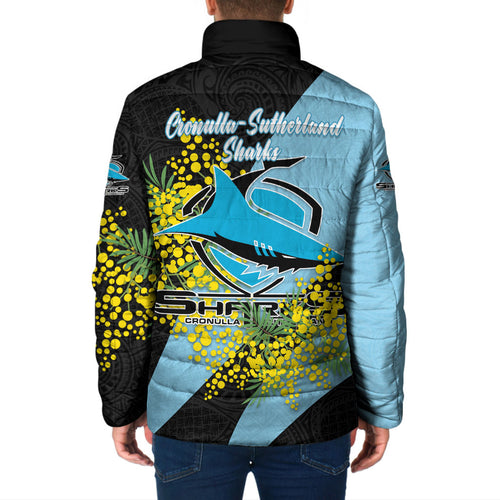 Cronulla Sutherland Sharks Padded Jacket Golden Wattle Floral Polynesian - Australian Flower - Rugby Mascot