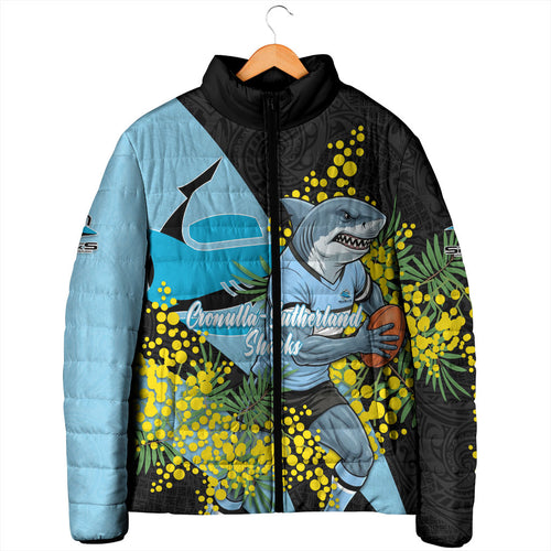Cronulla Sutherland Sharks Padded Jacket Golden Wattle Floral Polynesian - Australian Flower - Rugby Mascot