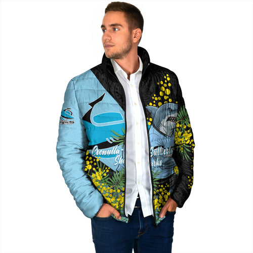 Cronulla Sutherland Sharks Padded Jacket Golden Wattle Floral Polynesian - Australian Flower - Rugby Mascot