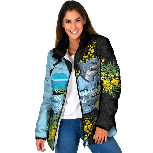 Cronulla Sutherland Sharks Padded Jacket Golden Wattle Floral Polynesian - Australian Flower - Rugby Mascot