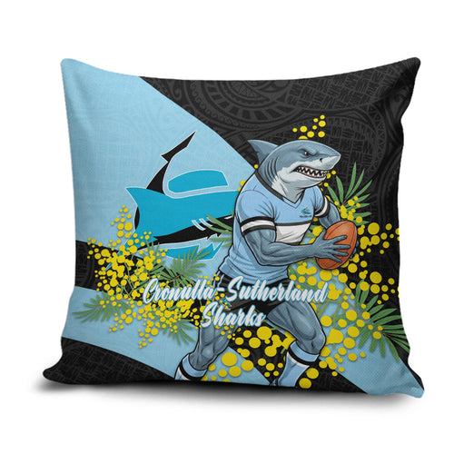 Cronulla Sutherland Sharks Pillow Cover Golden Wattle Floral Polynesian - Australian Flower - Rugby Mascot