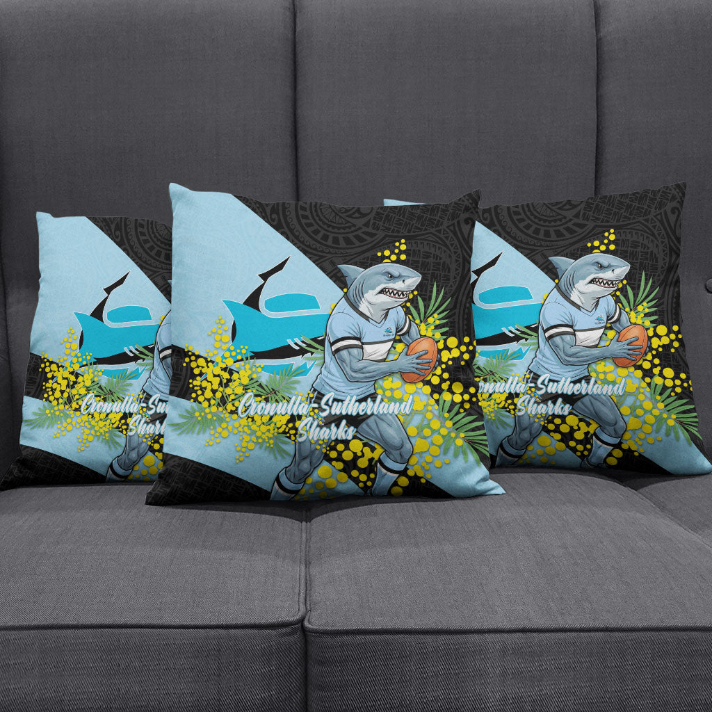 Cronulla Sutherland Sharks Pillow Cover Golden Wattle Floral Polynesian - Australian Flower - Rugby Mascot