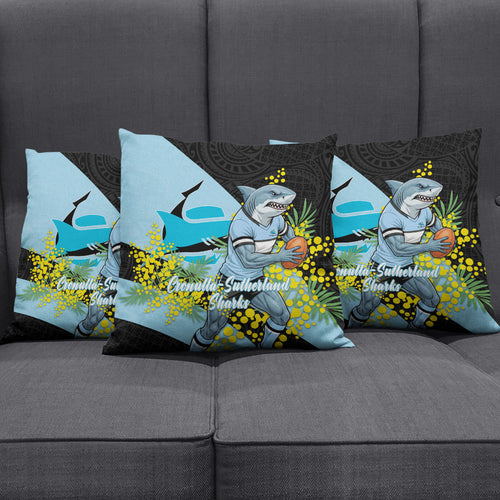 Cronulla Sutherland Sharks Pillow Cover Golden Wattle Floral Polynesian - Australian Flower - Rugby Mascot