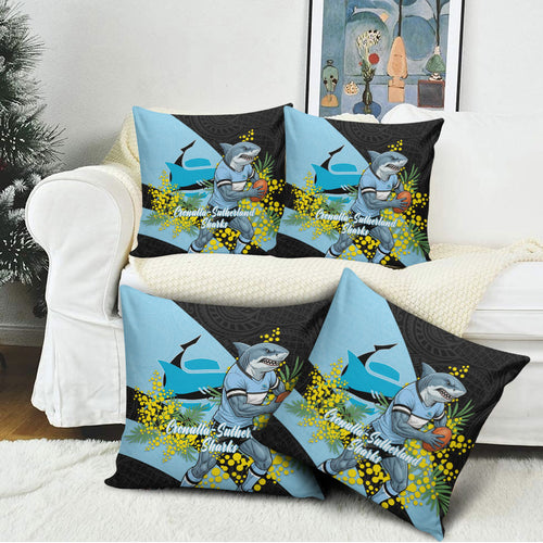 Cronulla Sutherland Sharks Pillow Cover Golden Wattle Floral Polynesian - Australian Flower - Rugby Mascot