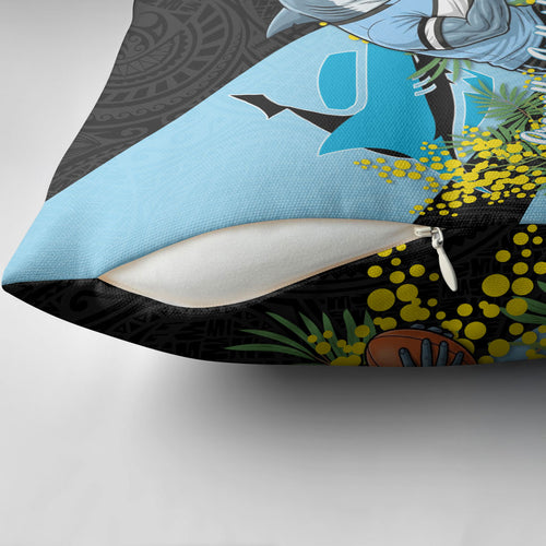 Cronulla Sutherland Sharks Pillow Cover Golden Wattle Floral Polynesian - Australian Flower - Rugby Mascot