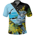 Cronulla Sutherland Sharks Polo Shirt Golden Wattle Floral Polynesian - Australian Flower - Rugby Mascot