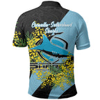Cronulla Sutherland Sharks Polo Shirt Golden Wattle Floral Polynesian - Australian Flower - Rugby Mascot