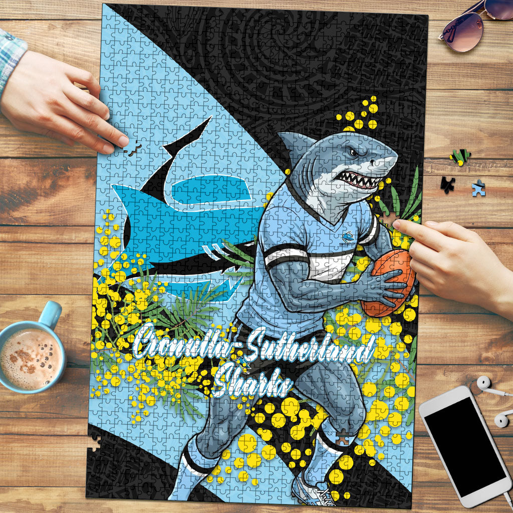 Cronulla Sutherland Sharks Puzzle Golden Wattle Floral Polynesian - Australian Flower - Rugby Mascot