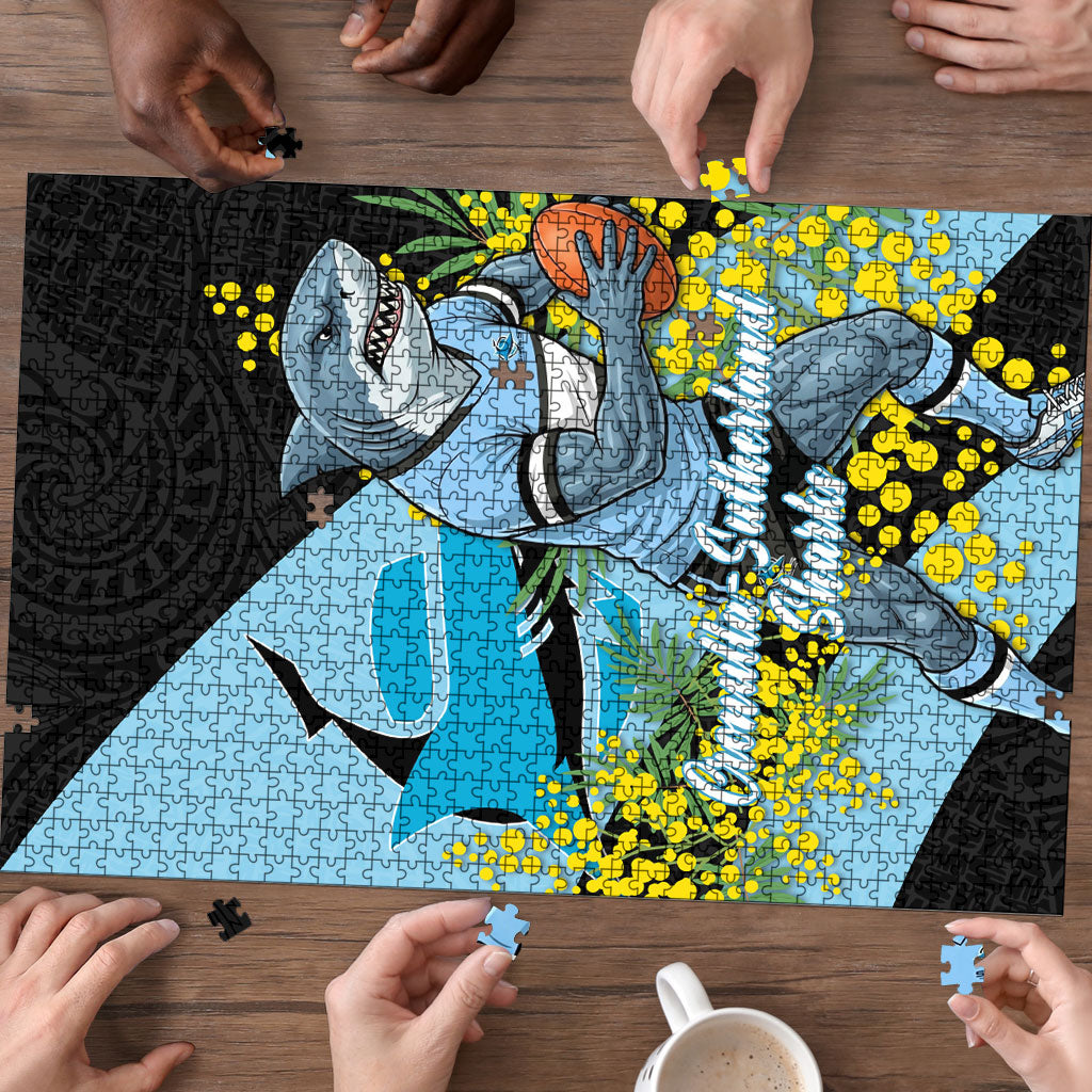 Cronulla Sutherland Sharks Puzzle Golden Wattle Floral Polynesian - Australian Flower - Rugby Mascot