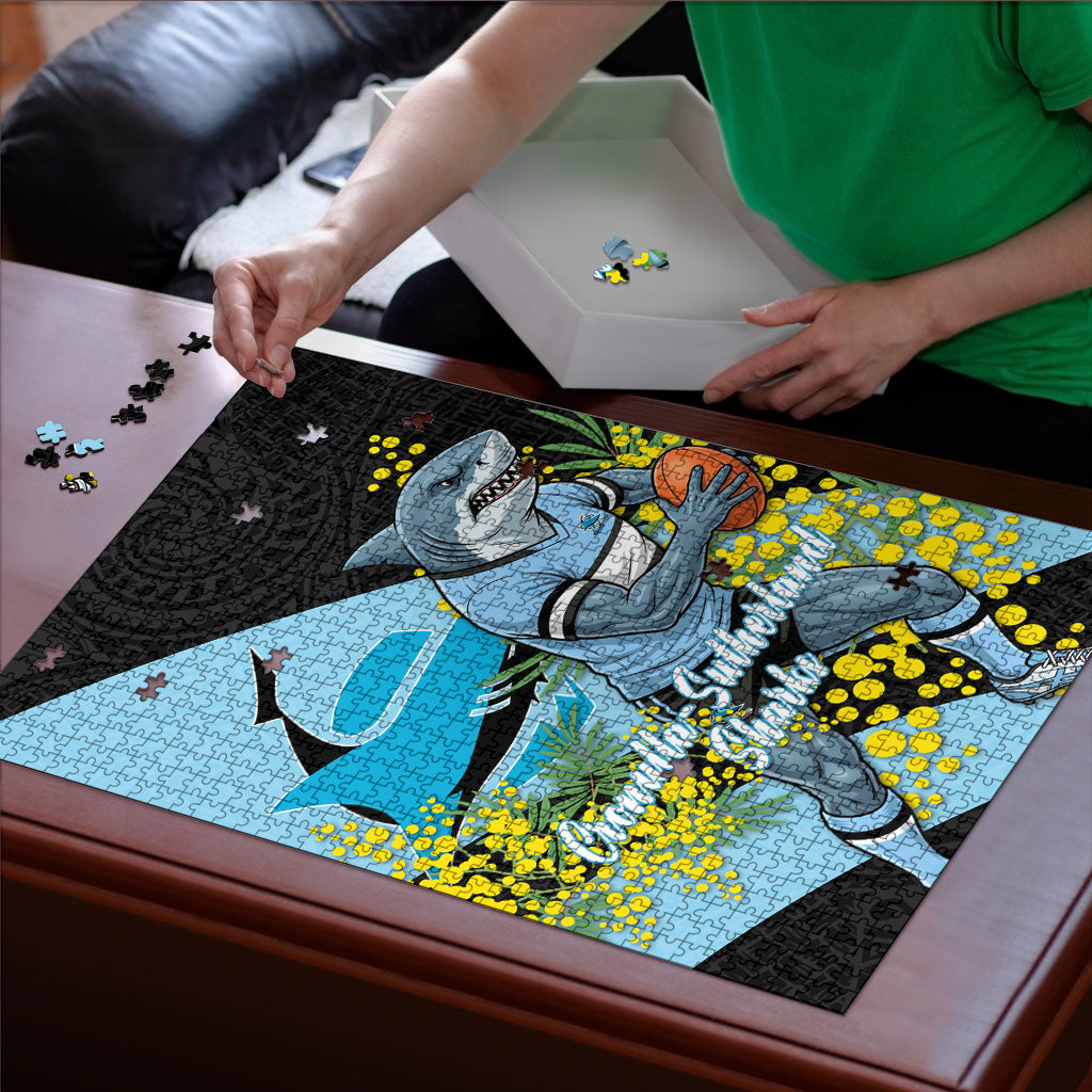 Cronulla Sutherland Sharks Puzzle Golden Wattle Floral Polynesian - Australian Flower - Rugby Mascot