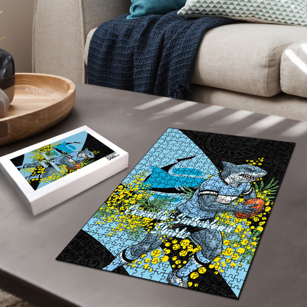 Cronulla Sutherland Sharks Puzzle Golden Wattle Floral Polynesian - Australian Flower - Rugby Mascot