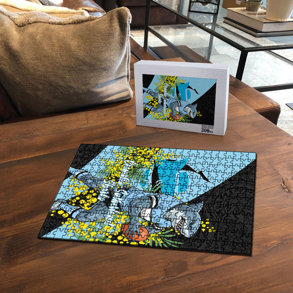 Cronulla Sutherland Sharks Puzzle Golden Wattle Floral Polynesian - Australian Flower - Rugby Mascot