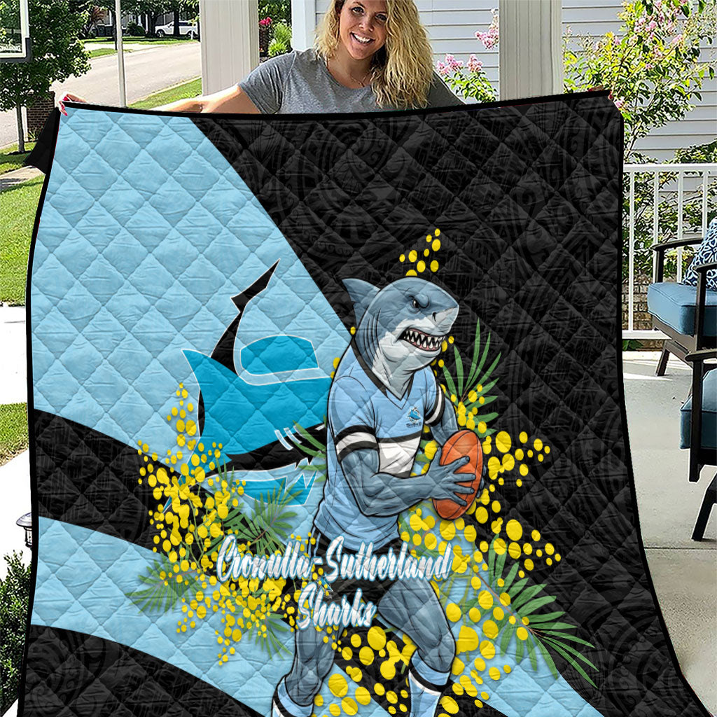 Cronulla Sutherland Sharks Quilt Golden Wattle Floral Polynesian - Australian Flower - Rugby Mascot