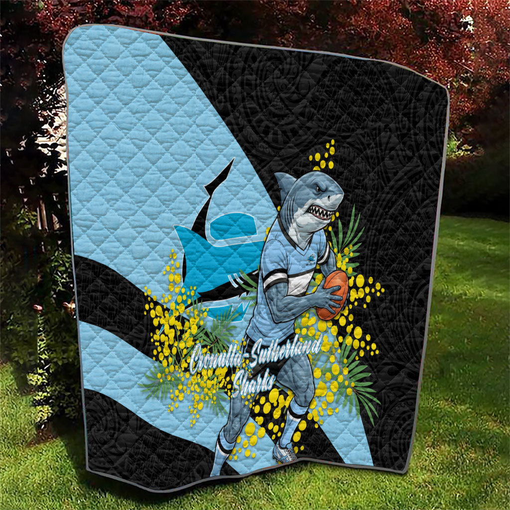 Cronulla Sutherland Sharks Quilt Golden Wattle Floral Polynesian - Australian Flower - Rugby Mascot
