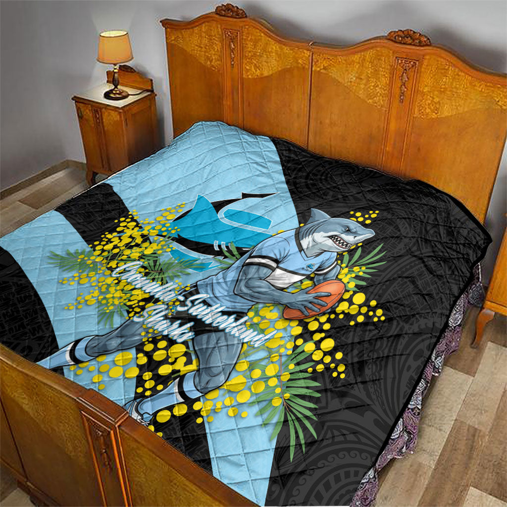 Cronulla Sutherland Sharks Quilt Golden Wattle Floral Polynesian - Australian Flower - Rugby Mascot