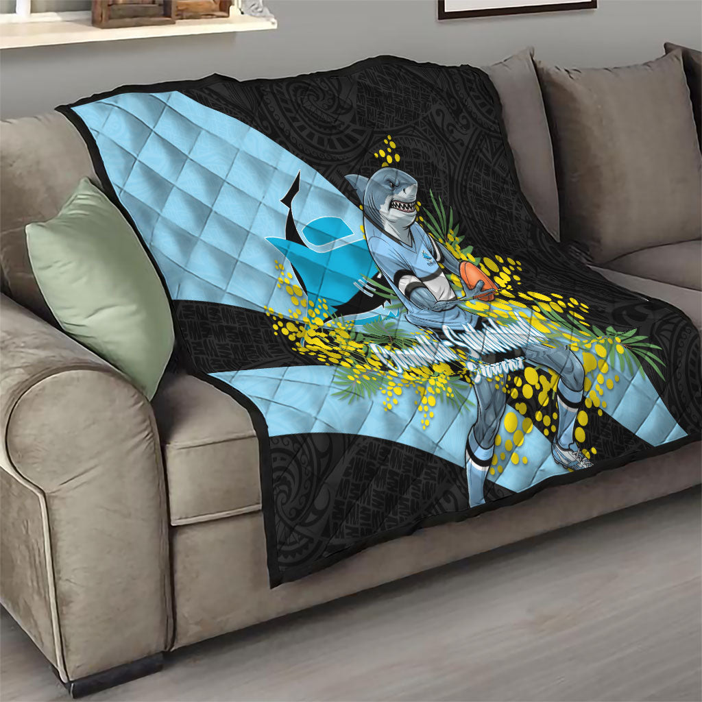 Cronulla Sutherland Sharks Quilt Golden Wattle Floral Polynesian - Australian Flower - Rugby Mascot