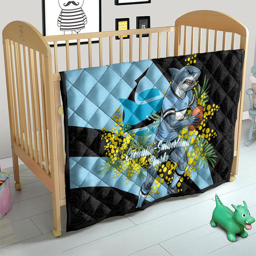 Cronulla Sutherland Sharks Quilt Golden Wattle Floral Polynesian - Australian Flower - Rugby Mascot
