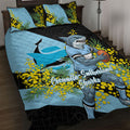 Cronulla Sutherland Sharks Quilt Bed Set Golden Wattle Floral Polynesian - Australian Flower - Rugby Mascot