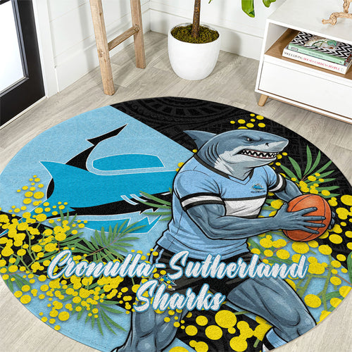 Cronulla Sutherland Sharks Round Carpet Golden Wattle Floral Polynesian - Australian Flower - Rugby Mascot