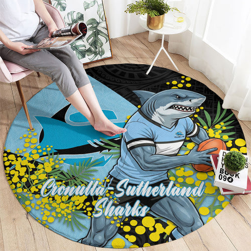 Cronulla Sutherland Sharks Round Carpet Golden Wattle Floral Polynesian - Australian Flower - Rugby Mascot