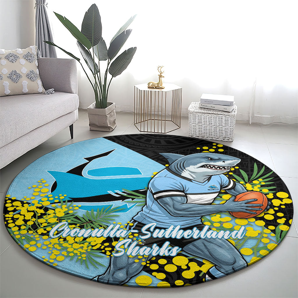 Cronulla Sutherland Sharks Round Carpet Golden Wattle Floral Polynesian - Australian Flower - Rugby Mascot