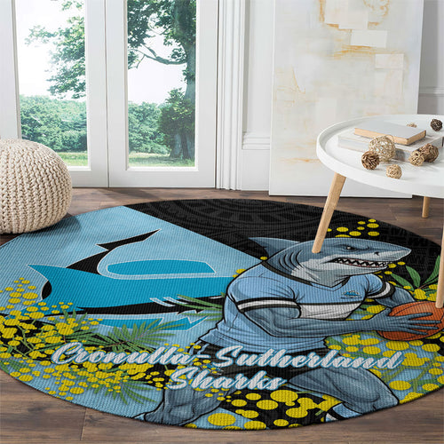 Cronulla Sutherland Sharks Round Carpet Golden Wattle Floral Polynesian - Australian Flower - Rugby Mascot