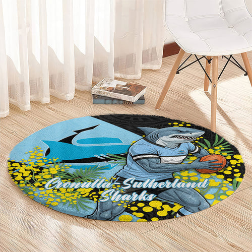 Cronulla Sutherland Sharks Round Carpet Golden Wattle Floral Polynesian - Australian Flower - Rugby Mascot