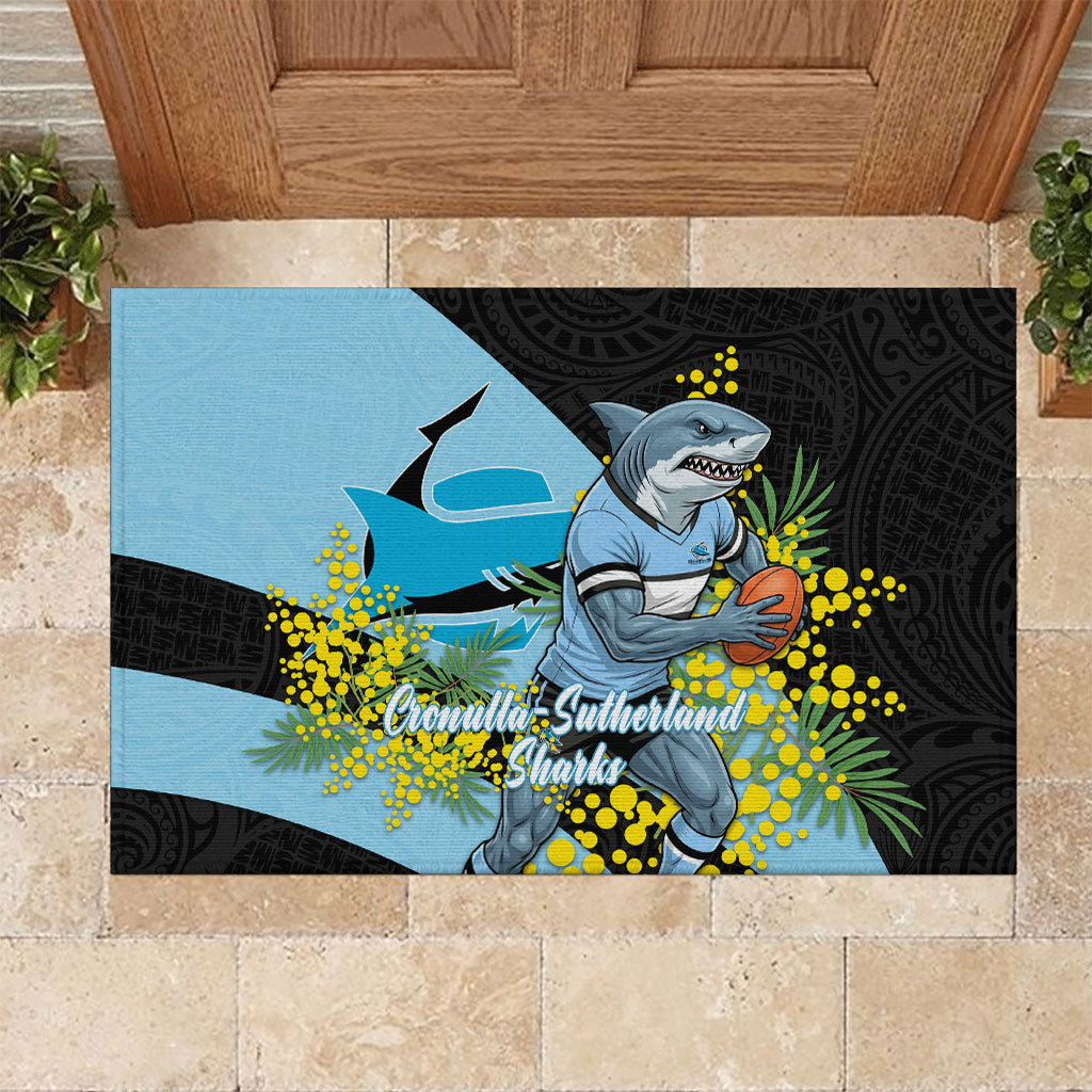 Cronulla Sutherland Sharks Rubber Doormat Golden Wattle Floral Polynesian - Australian Flower - Rugby Mascot