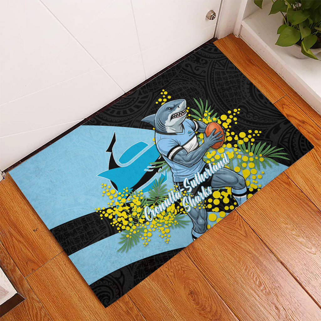 Cronulla Sutherland Sharks Rubber Doormat Golden Wattle Floral Polynesian - Australian Flower - Rugby Mascot