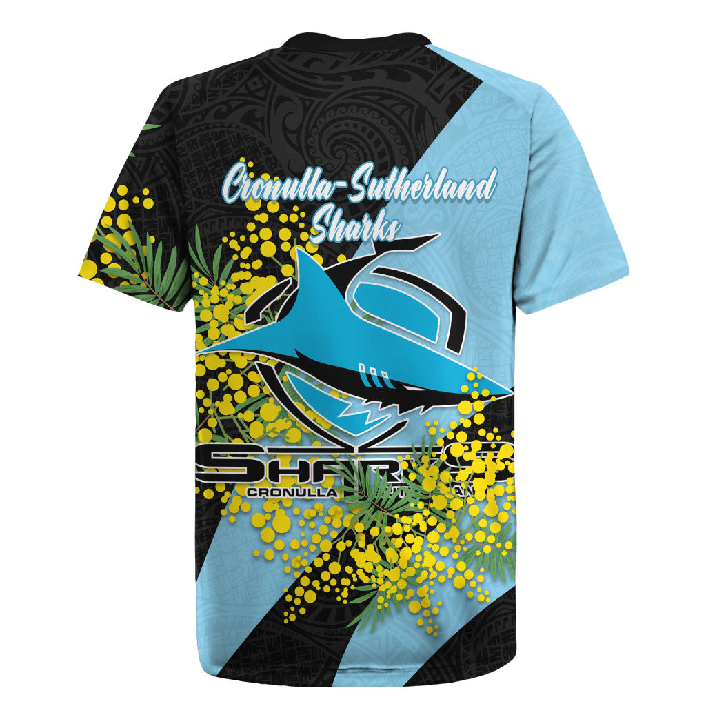 Cronulla Sutherland Sharks Rugby Jersey Golden Wattle Floral Polynesian - Australian Flower - Rugby Mascot