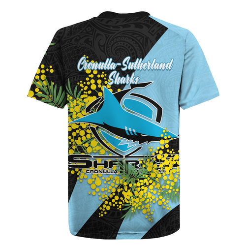 Cronulla Sutherland Sharks Rugby Jersey Golden Wattle Floral Polynesian - Australian Flower - Rugby Mascot