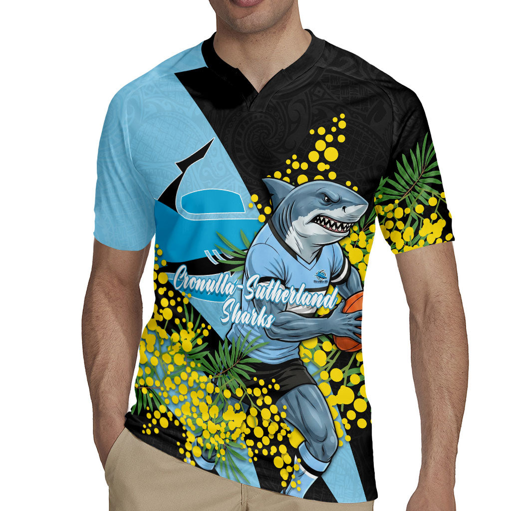 Cronulla Sutherland Sharks Rugby Jersey Golden Wattle Floral Polynesian - Australian Flower - Rugby Mascot
