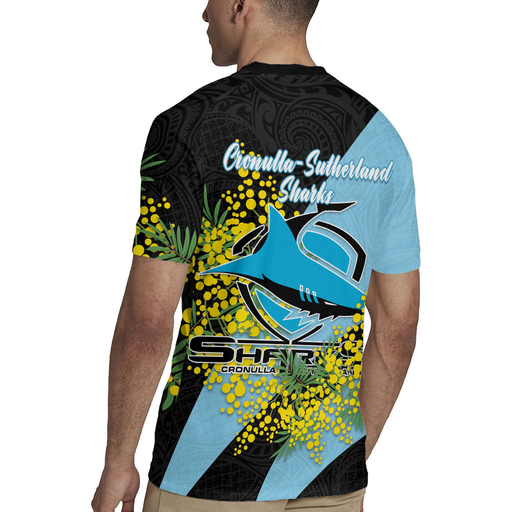 Cronulla Sutherland Sharks Rugby Jersey Golden Wattle Floral Polynesian - Australian Flower - Rugby Mascot